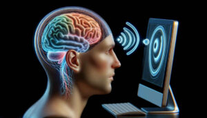 Symbolbild: Ein menschliches Gehirn, welches drahtlos mit einem Computer verbunden ist