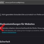Bild der Firefox-Werbeeinstellungen, die zu deaktivieren sind. Erklärung im Text