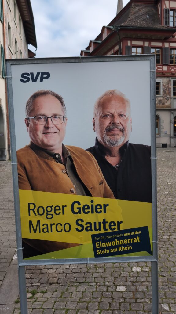 Einwohnerratsplakat SVP Geier und Sauter