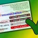 Künstlerische Darstellung einer e-ID mit verbotener Übertragung einer AHV-Nummer und einem Haken daneben
